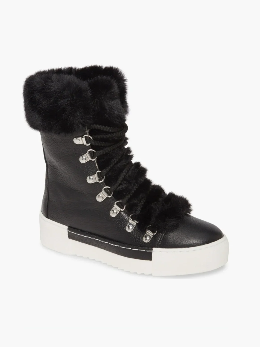 CECILIA NEW YORK Black Fur-Trim Platform Boot